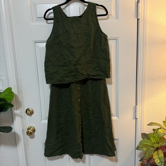 NWOT Linenfox Maricela Linen Skirt & Sadie Linen Top Set Forest Green Sz Medium - Picture 2 of 9
